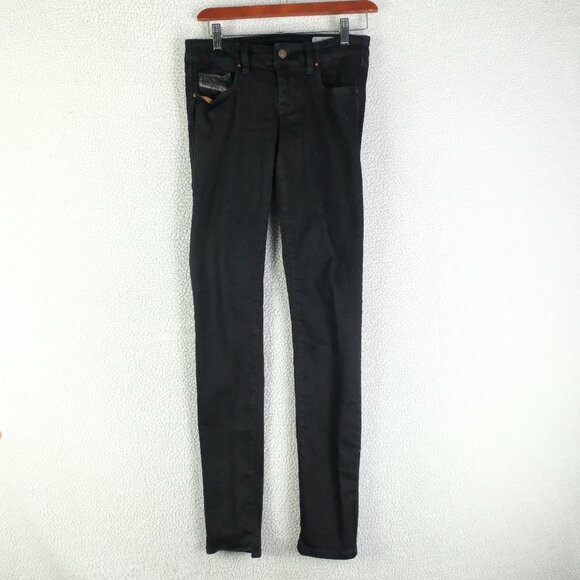 Diesel Jeans Womens 24 Black Grupee Super Slim Skinny Low Waist Stretch 33L - Picture 1 of 12